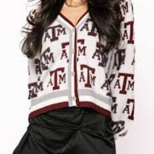 Queen of Sparkles Texas A&M Knit Mascot Pearl Cardigan XL